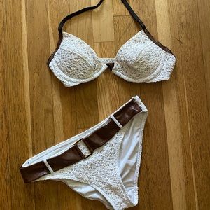 White lace swimsuit with belt